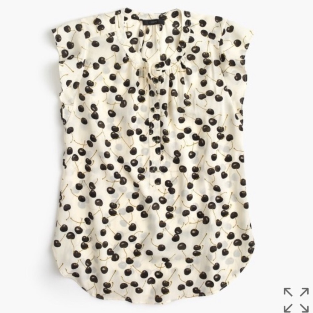 J. Crew silk flutter sleeve popover top in black cherry print, size 2